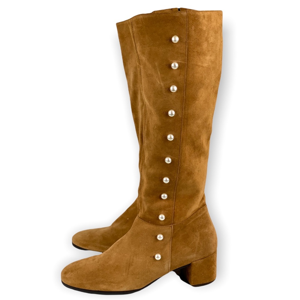 Elysess Anthropologie Tan Suede Pearl-Button Knee Boots